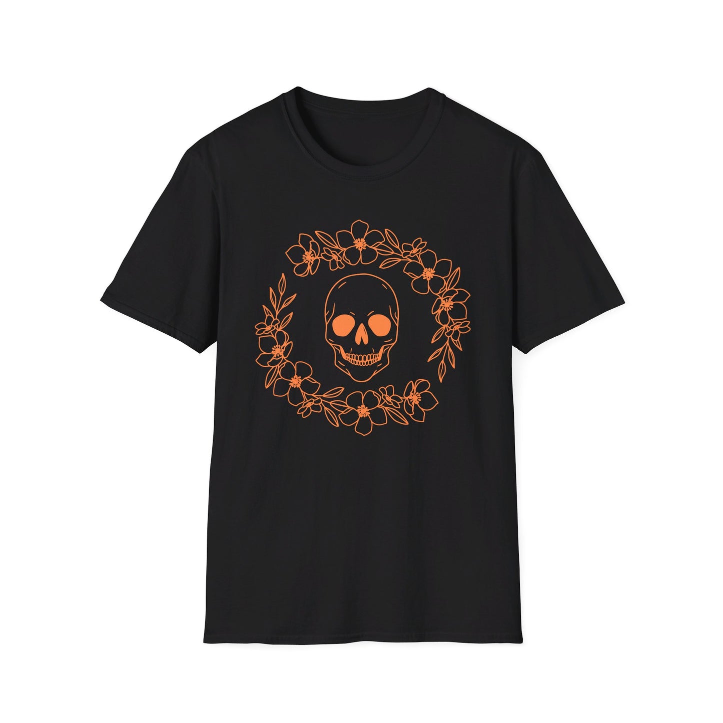 Halloween - Skull - Flower Wreath - Trick or Treat - Unisex Softstyle T-Shirt