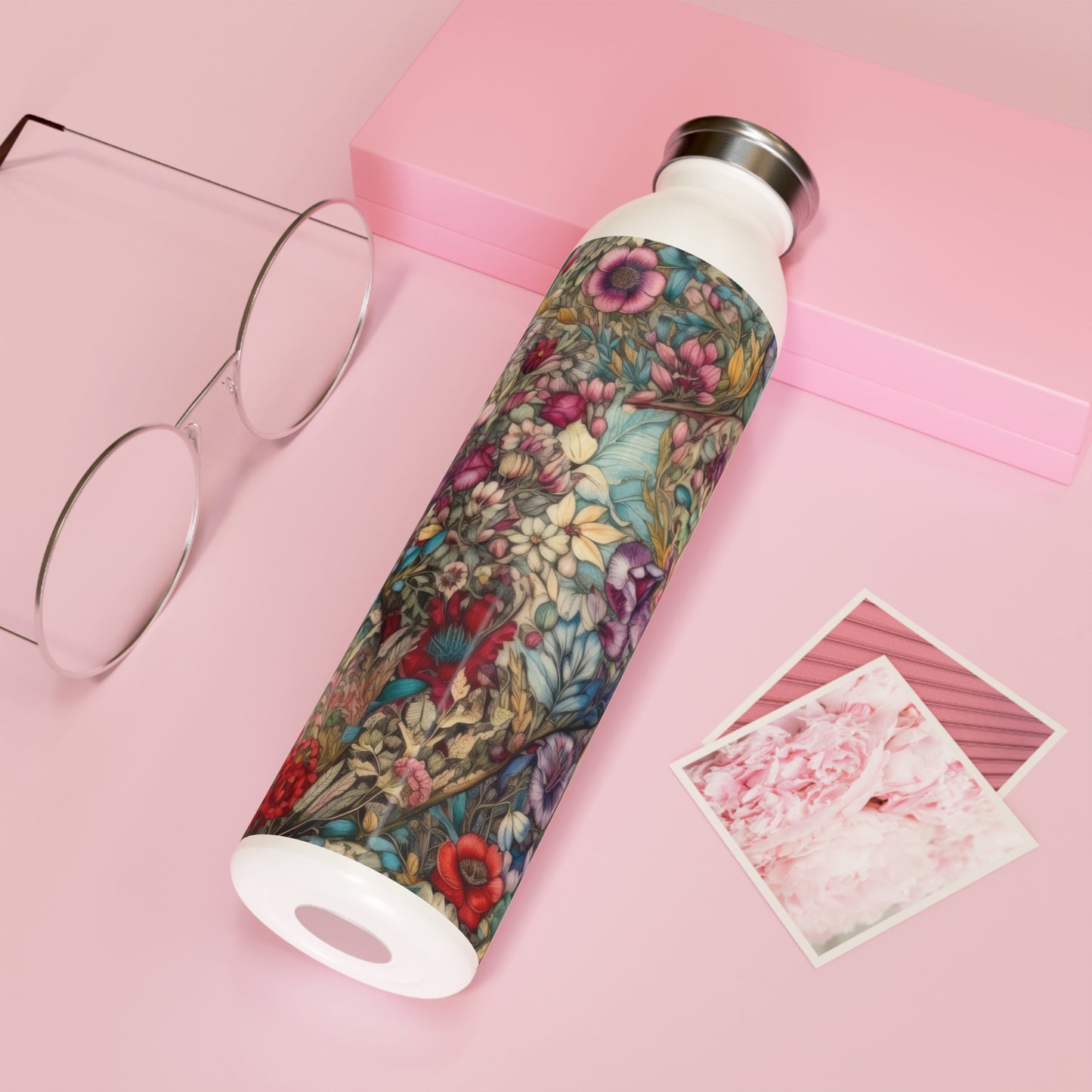 Fabric Hearts with Flowers 1.12 - Slim Water Bottle - Stainless Steel - 20oz