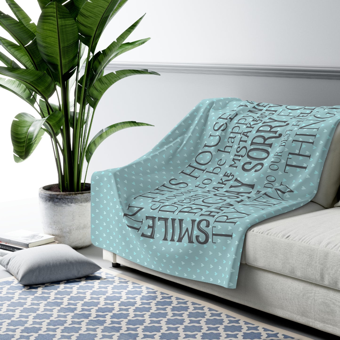 Beautiful, Cozy, Soft - Amazing - Teal Paris Hearts 2 - In This House We... - Inspirational Quote - Sherpa Fleece Blanket