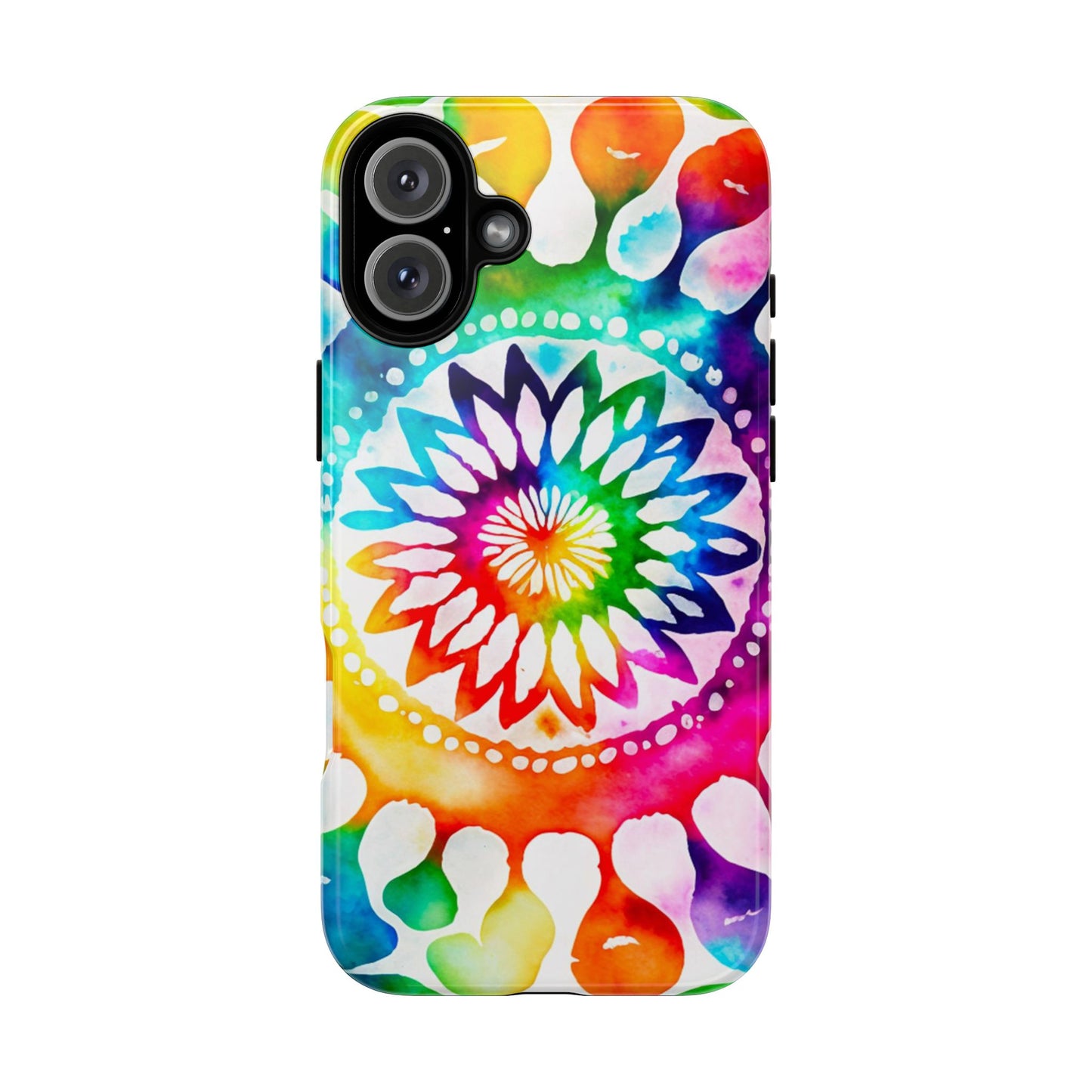 iPhone 16 and iPhone 15 Series - Rainbow and White Tie Dye - Tough Phone Cases