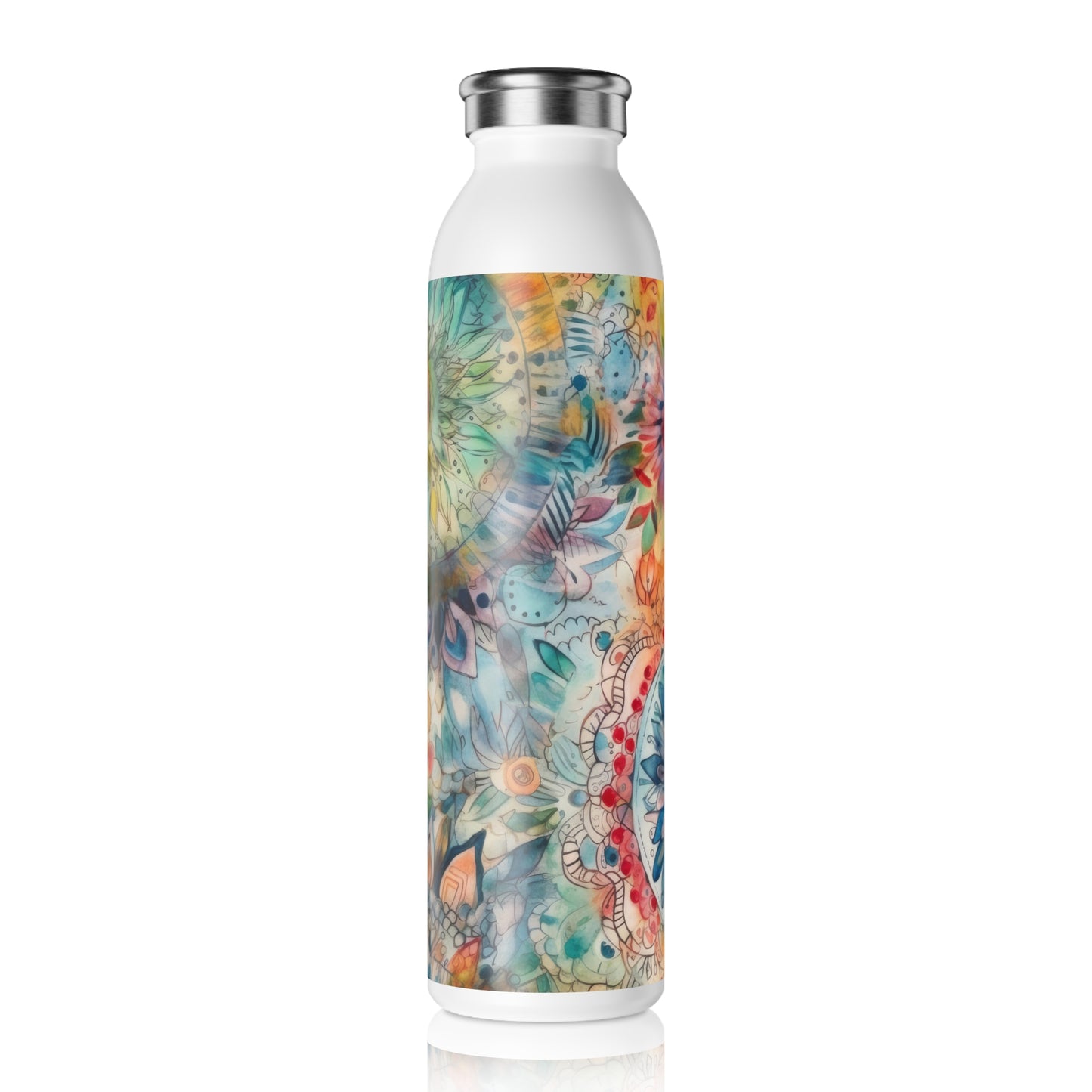 Watercolor Multicolor Mandalas 1.10 - Slim Water Bottle - Stainless Steel - 20oz