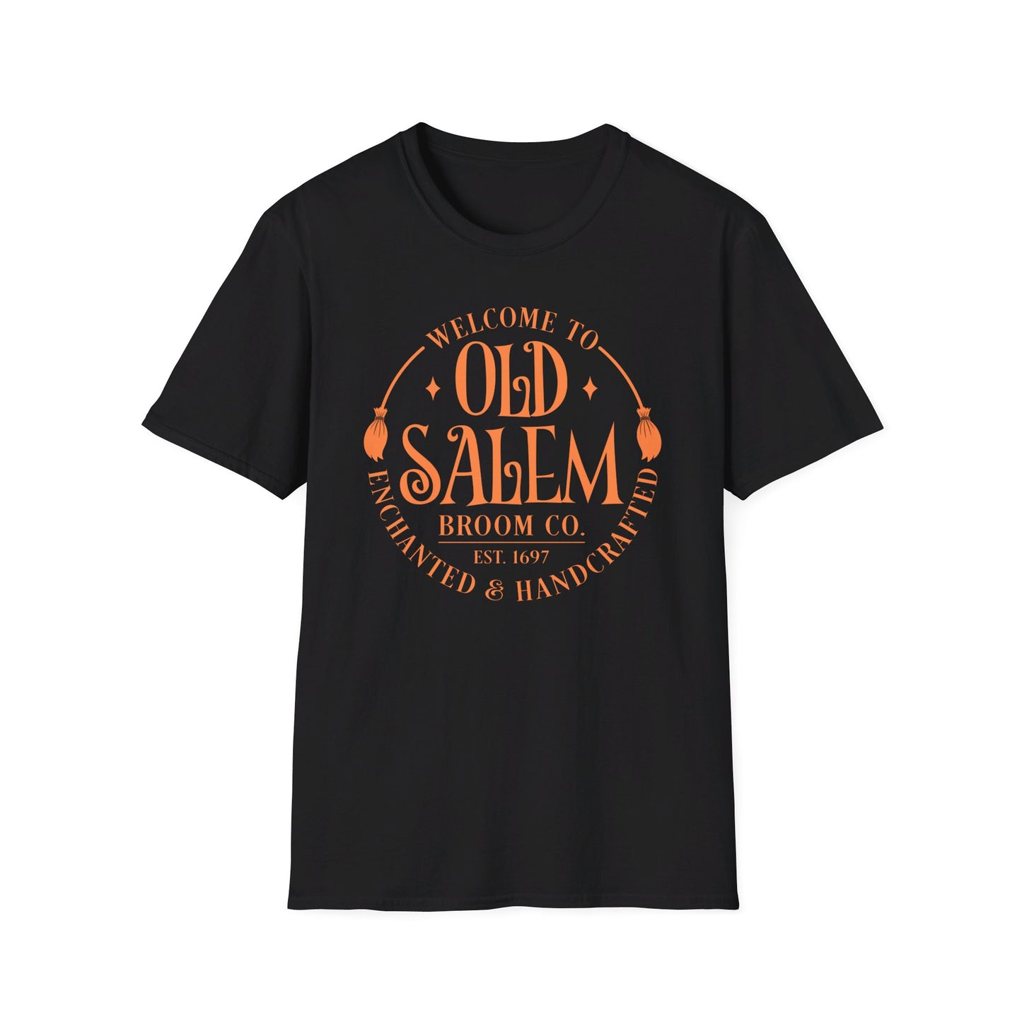 Halloween - Old Salem Broom Co - Enchanted - Handcrafted - Witches - Trick or Treat - Vintage - Unisex Softstyle T-Shirt