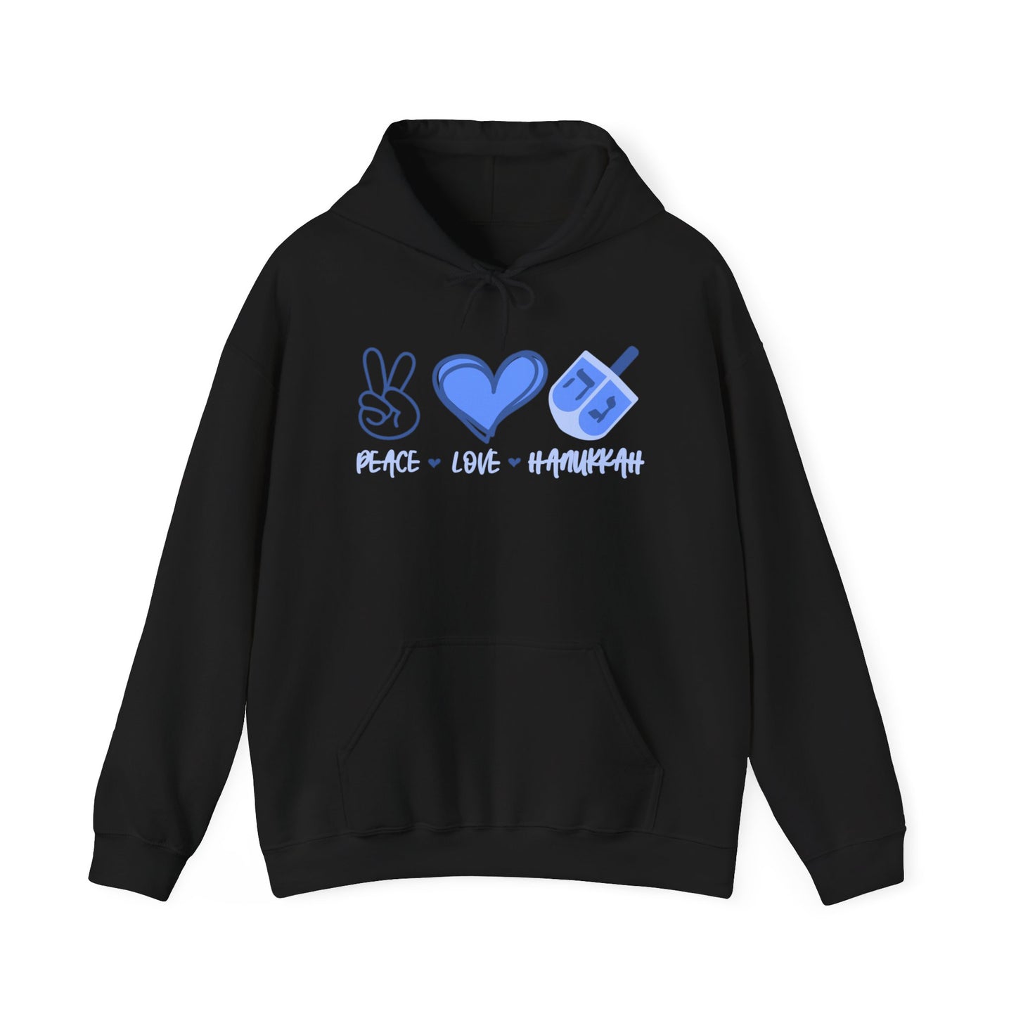 Hanukkah Saying - Peace, Love, Hanukkah - Hanukkah Sweatshirt - Celebrate Hanukkah - Unisex Heavy Blend™ Hooded Sweatshirt