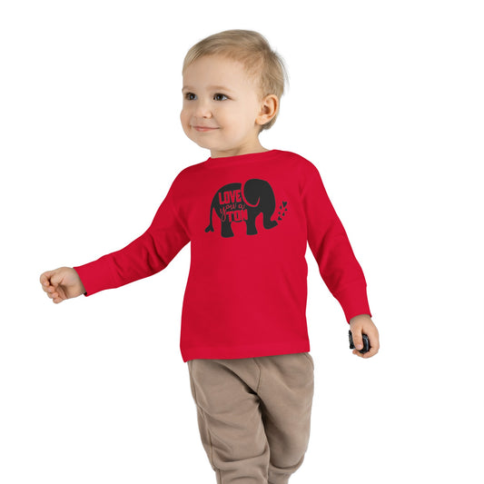 Love You a Ton - Cute Elephant - Hearts - Toddler Long Sleeve Tee
