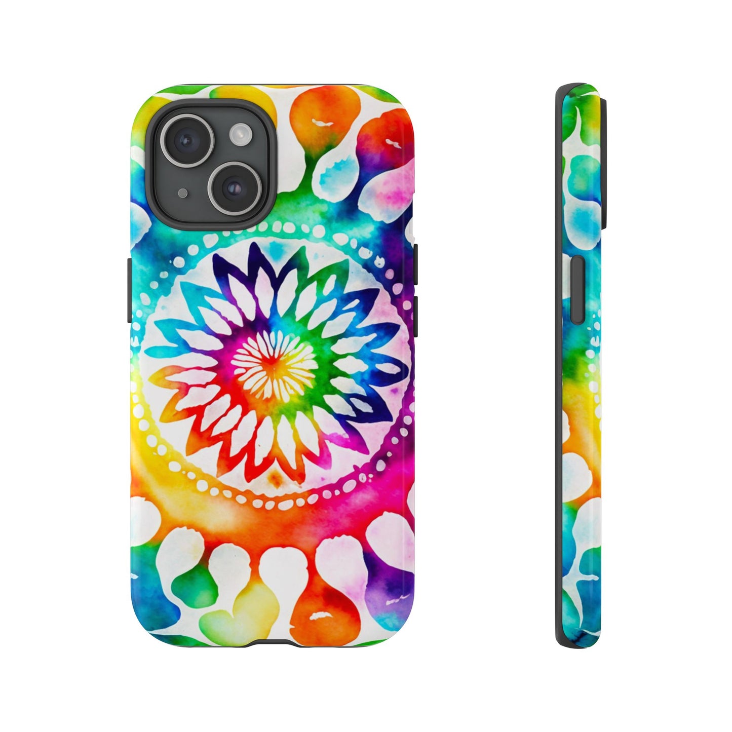 iPhone 16 and iPhone 15 Series - Rainbow and White Tie Dye - Tough Phone Cases