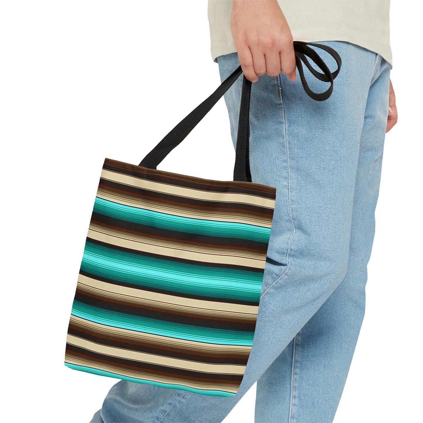 Aqua and Brown Multicolor Striped 23 - Practical, high-quality Tote Bag