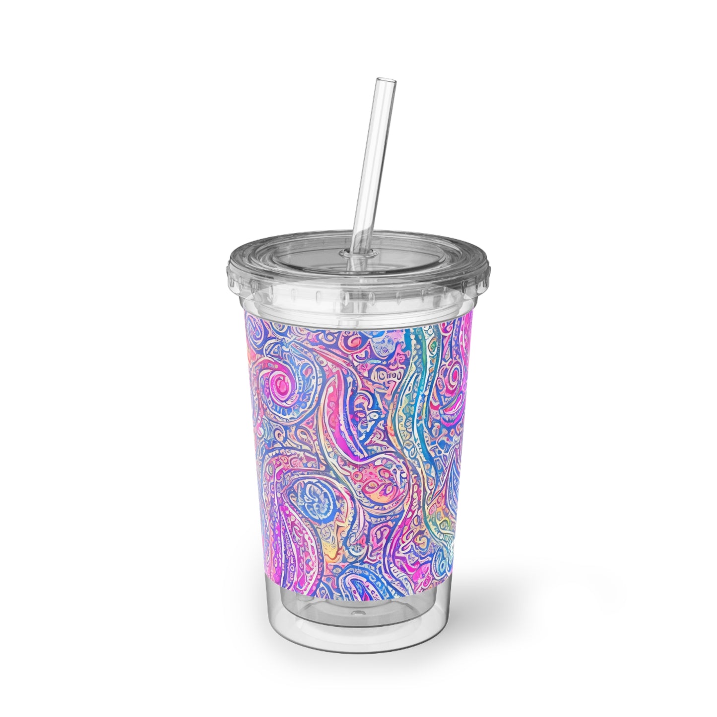 Amazing - Multicolored Watercolor Paisley 1 - Clear - Suave Acrylic Cup - 16oz