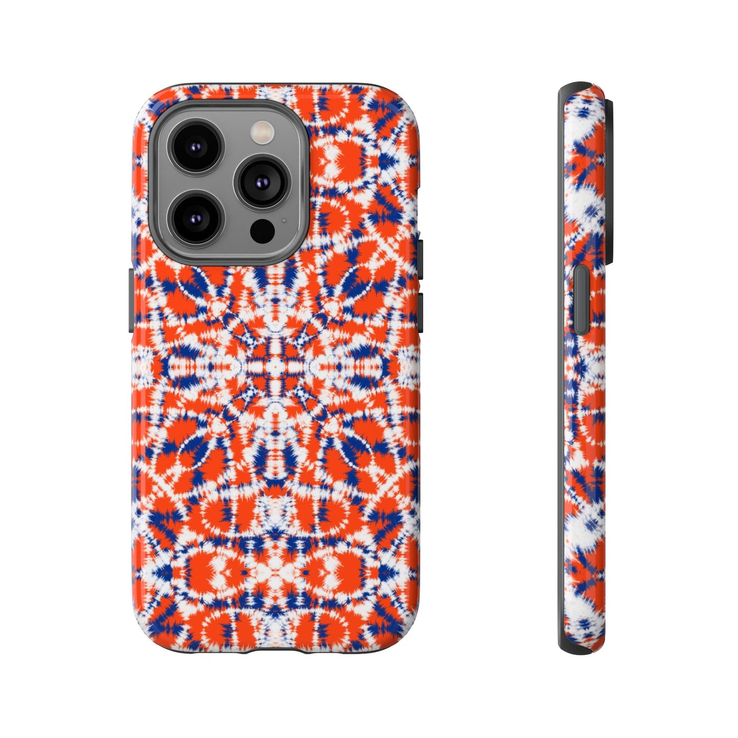 iPhone 14, 1Phone 14 Pro, iPhone 14 Plus, iPhone 14 Pro Max - Orange and Blue Batik - Tough Phone Cases