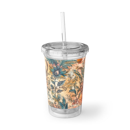 Henna Designs 1.8 - Blue Flower - Clear - Suave Acrylic Cup - 16oz