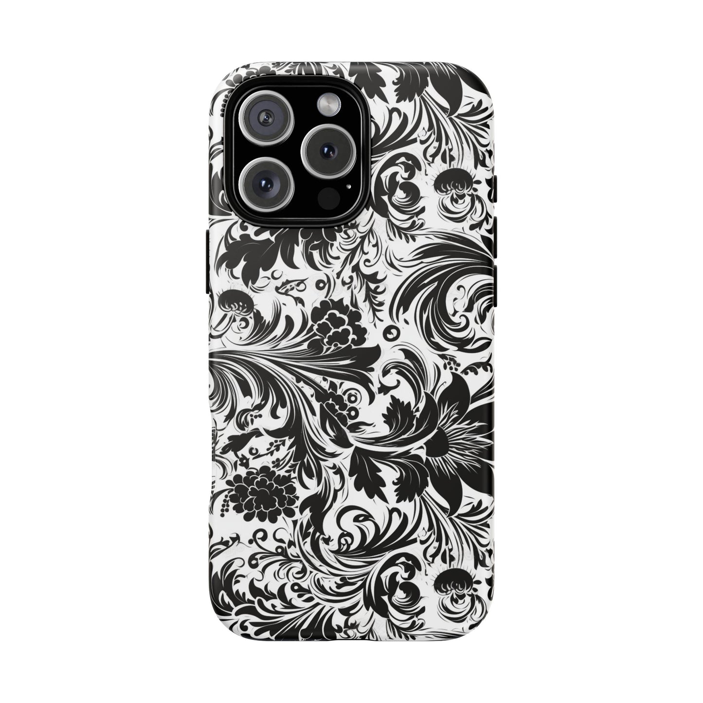 iPhone 16 and iPhone 15 Series - White and Black Flowers - Tough Phone Cases