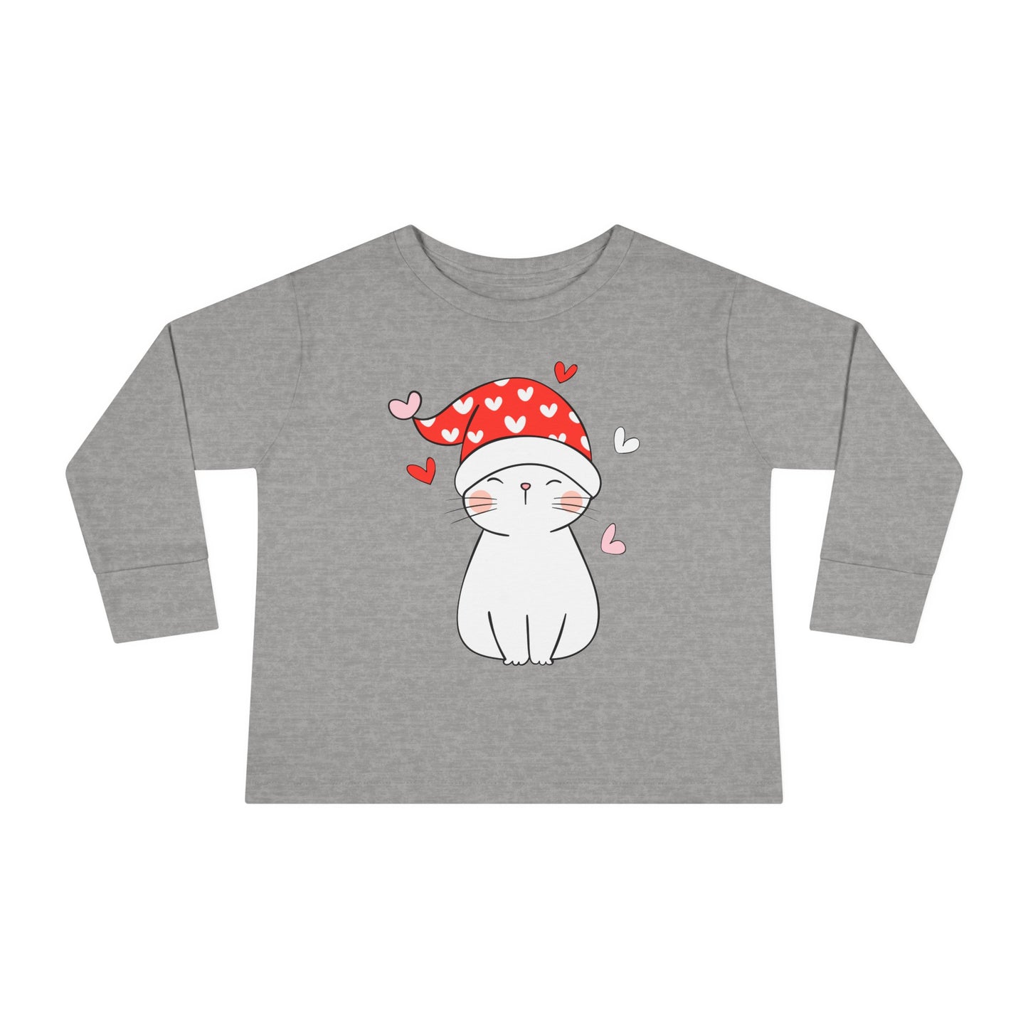 Cute Cat - Night Cap - Hearts - Toddler Long Sleeve Tee
