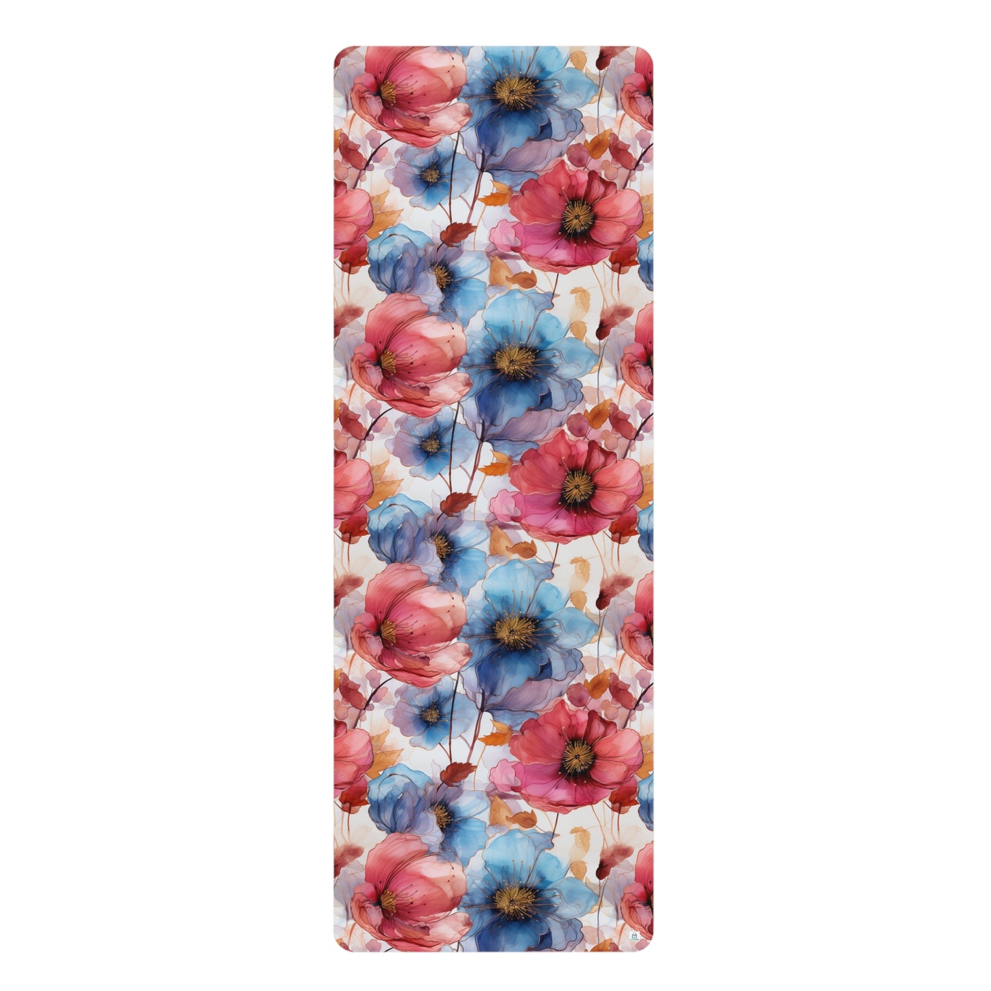 Beautiful Red and Blue Flowers Watercolor 11 - Rubber Yoga Mat