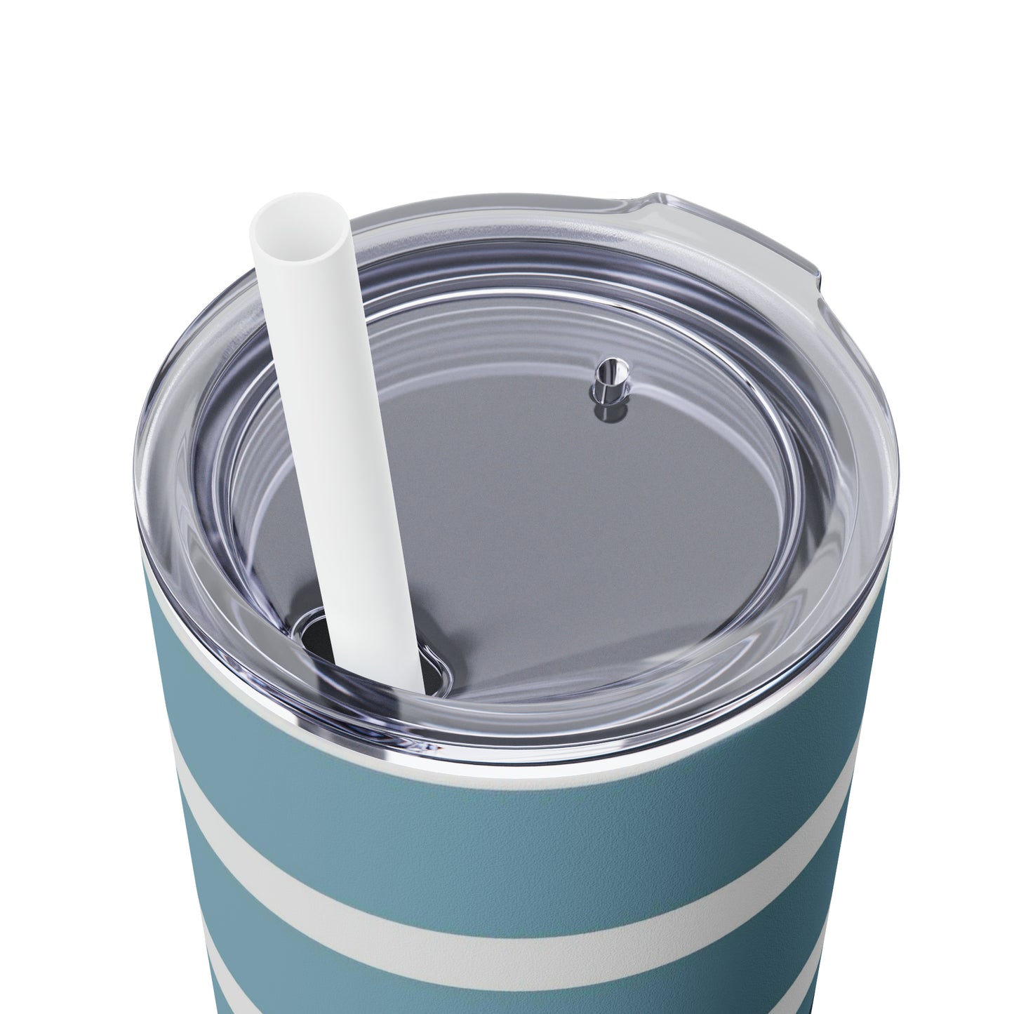 Blue and White Stripes - Be the Good - Inspirational - Skinny Tumbler with Straw, 20oz - Stainless Steel