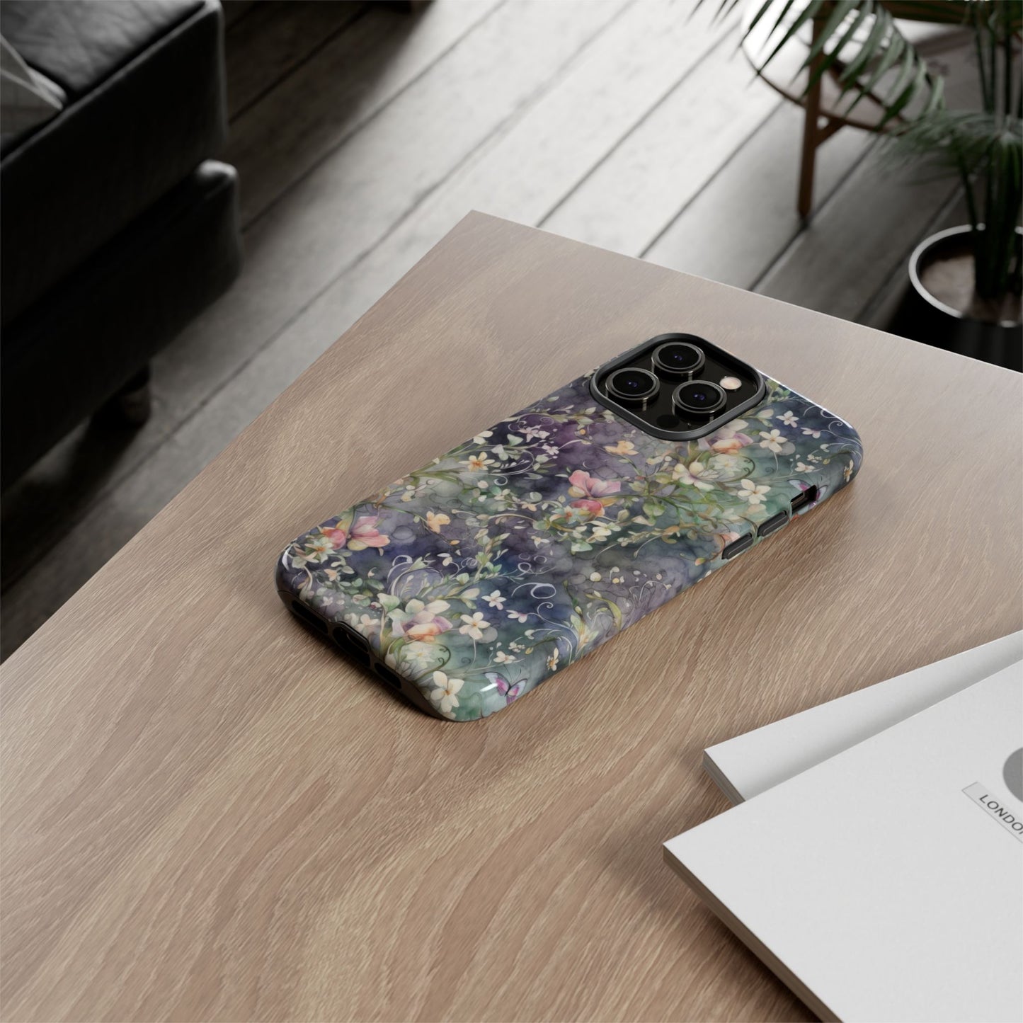 iPhone 14, iPhone 14 Pro, iPhone 14 Plus, iPhone 14 Pro Max - Watercolor Flowers Purple - Tough Phone Cases