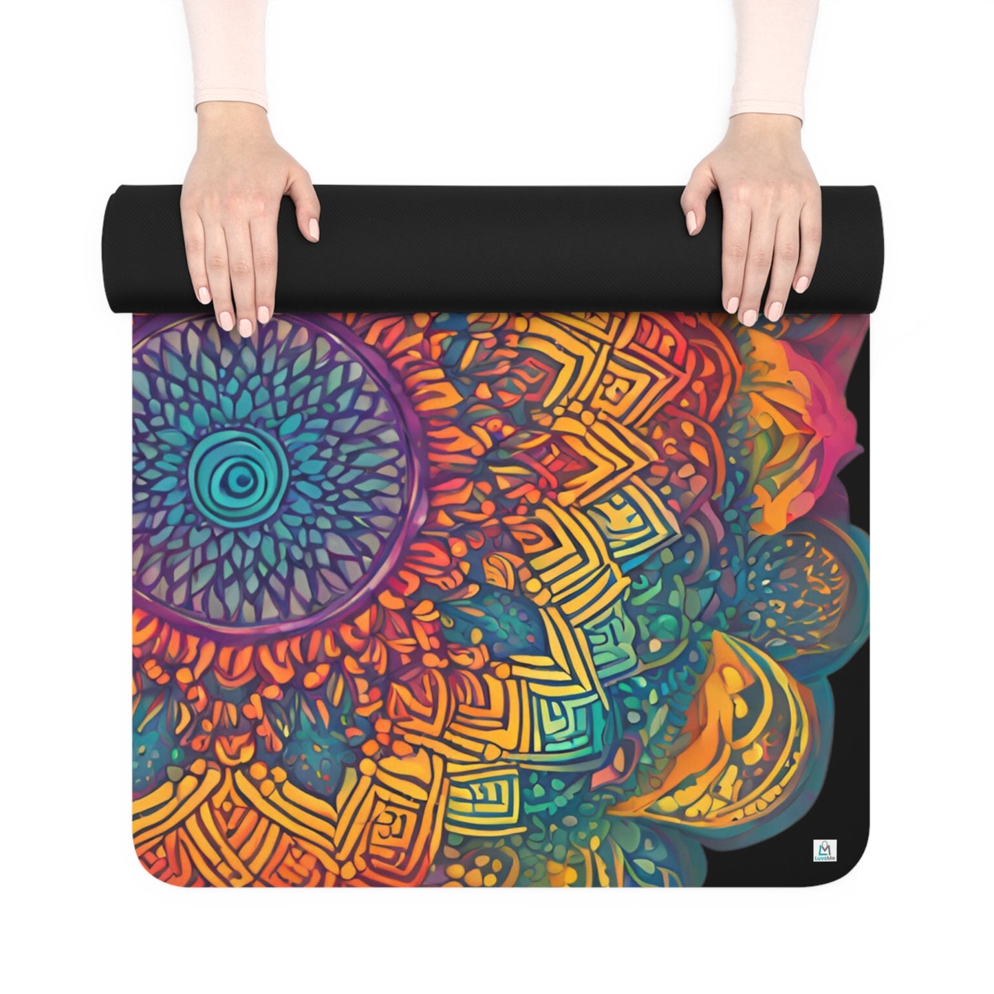 Beautiful Dual Rainbow Watercolor Mandala - Rubber Yoga Mat