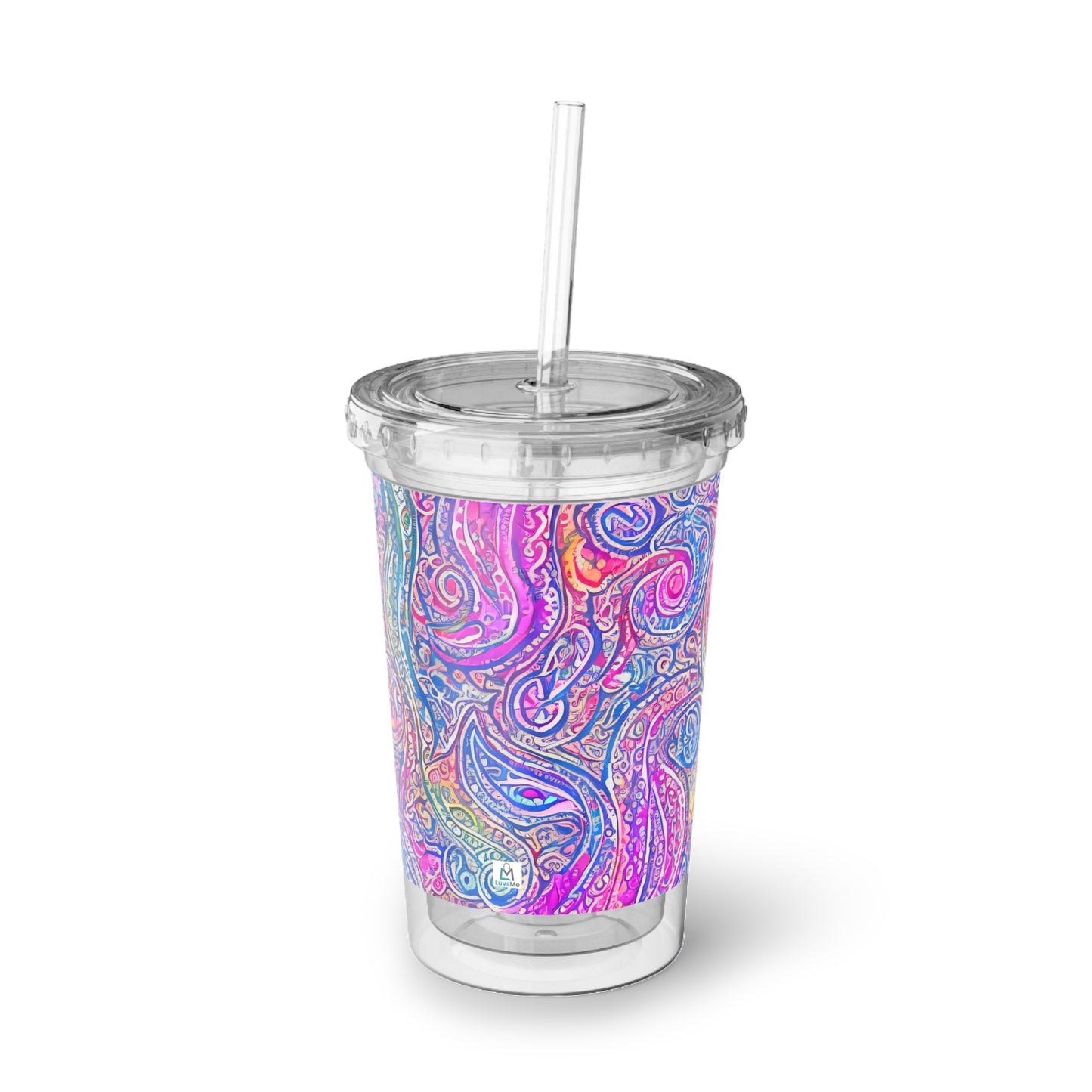 Amazing - Multicolored Watercolor Paisley 1 - Clear - Suave Acrylic Cup - 16oz