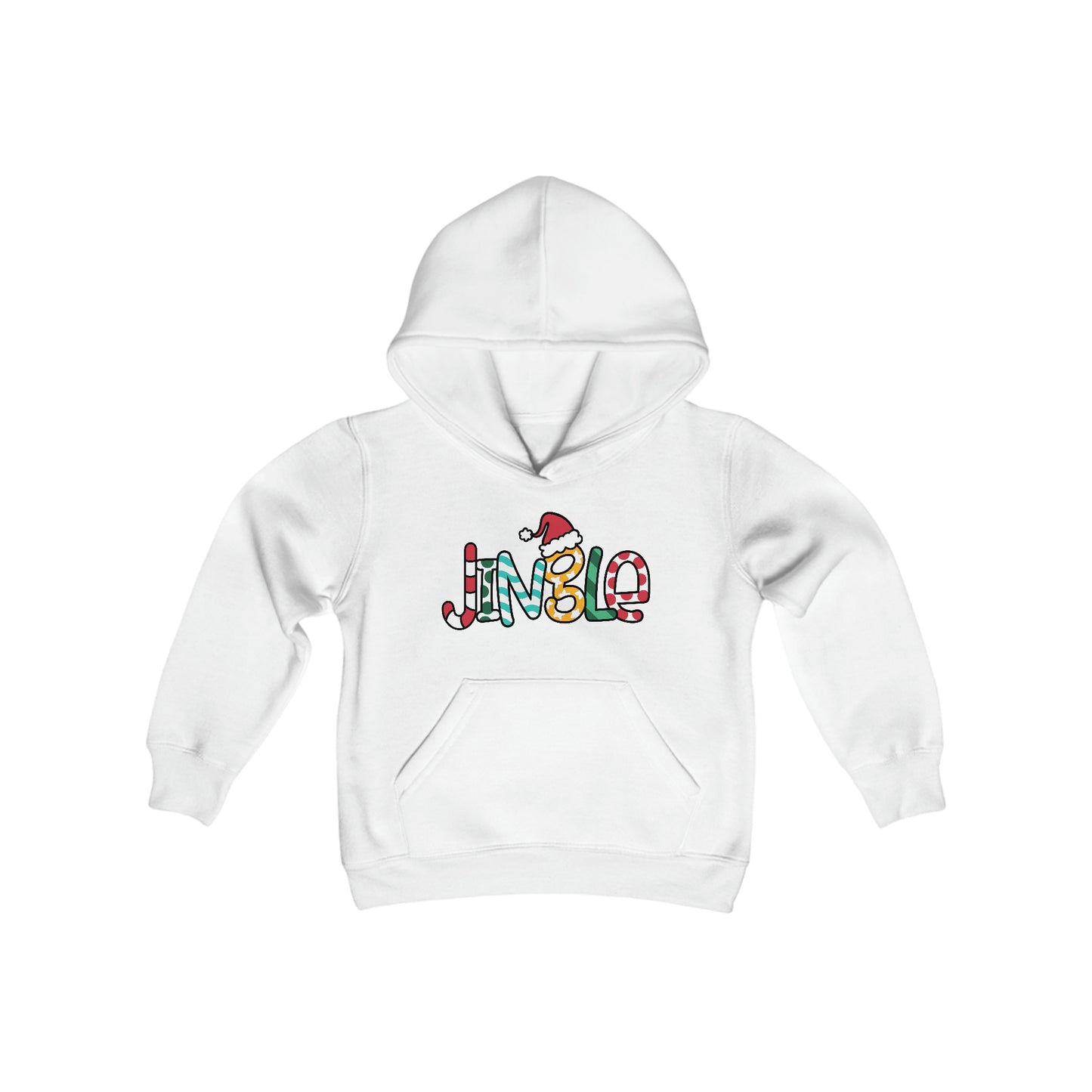 Christmas Jingle - Candy Cane, Santa Hat - Funny Christmas - Fun Winter - Cute Winter Words - Youth Heavy Blend Hooded Sweatshirt