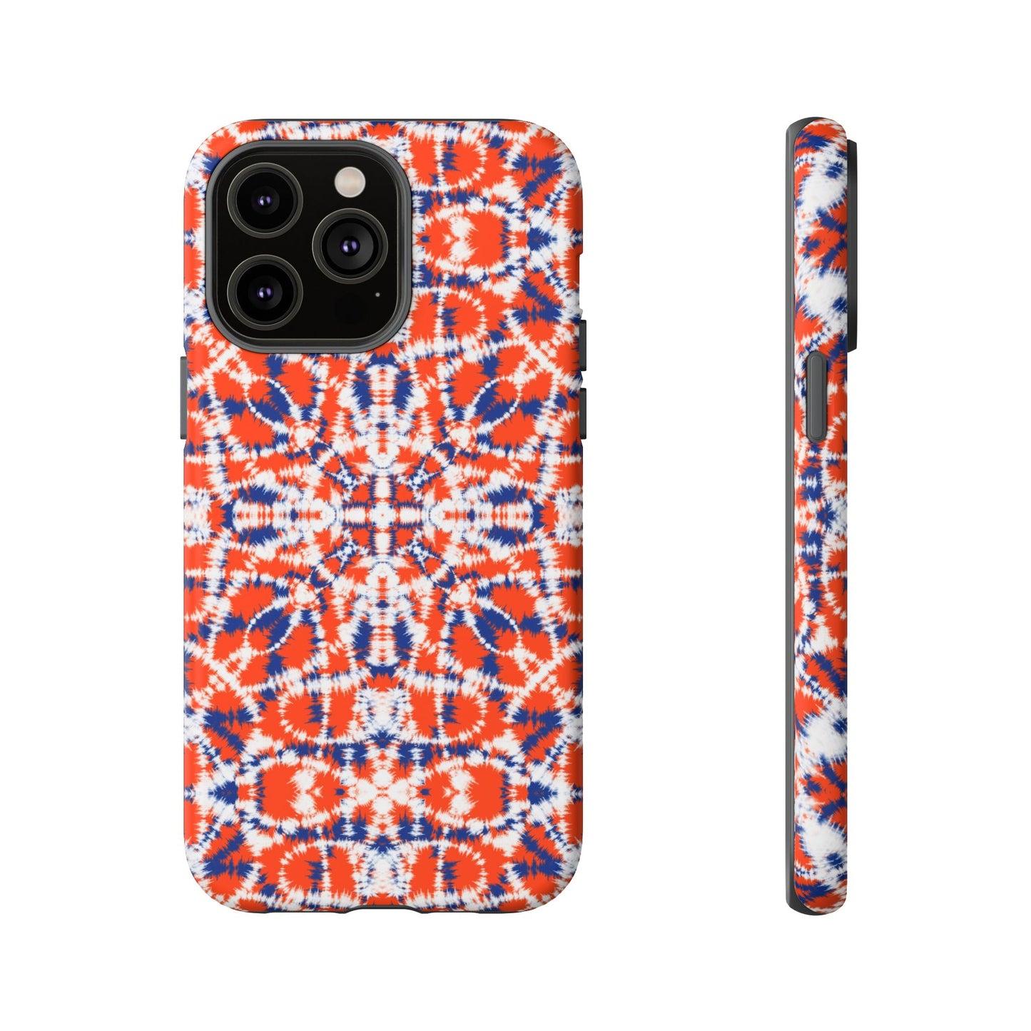 iPhone 14, 1Phone 14 Pro, iPhone 14 Plus, iPhone 14 Pro Max - Orange and Blue Batik - Tough Phone Cases