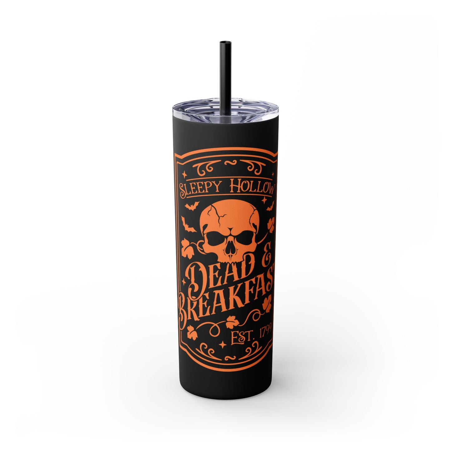 Halloween - Dead and Breakfast - Vintage - Skulls - Skinny Tumbler with Straw, 20oz - Stainless Steel