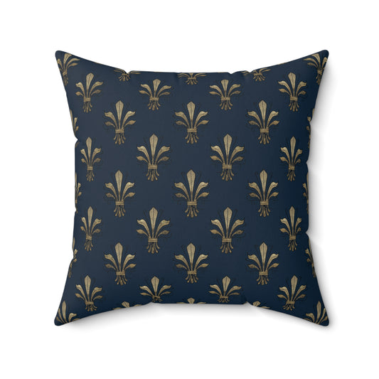 Blue and Gold Paris Pattern 23 - Faux Suede Square Pillow