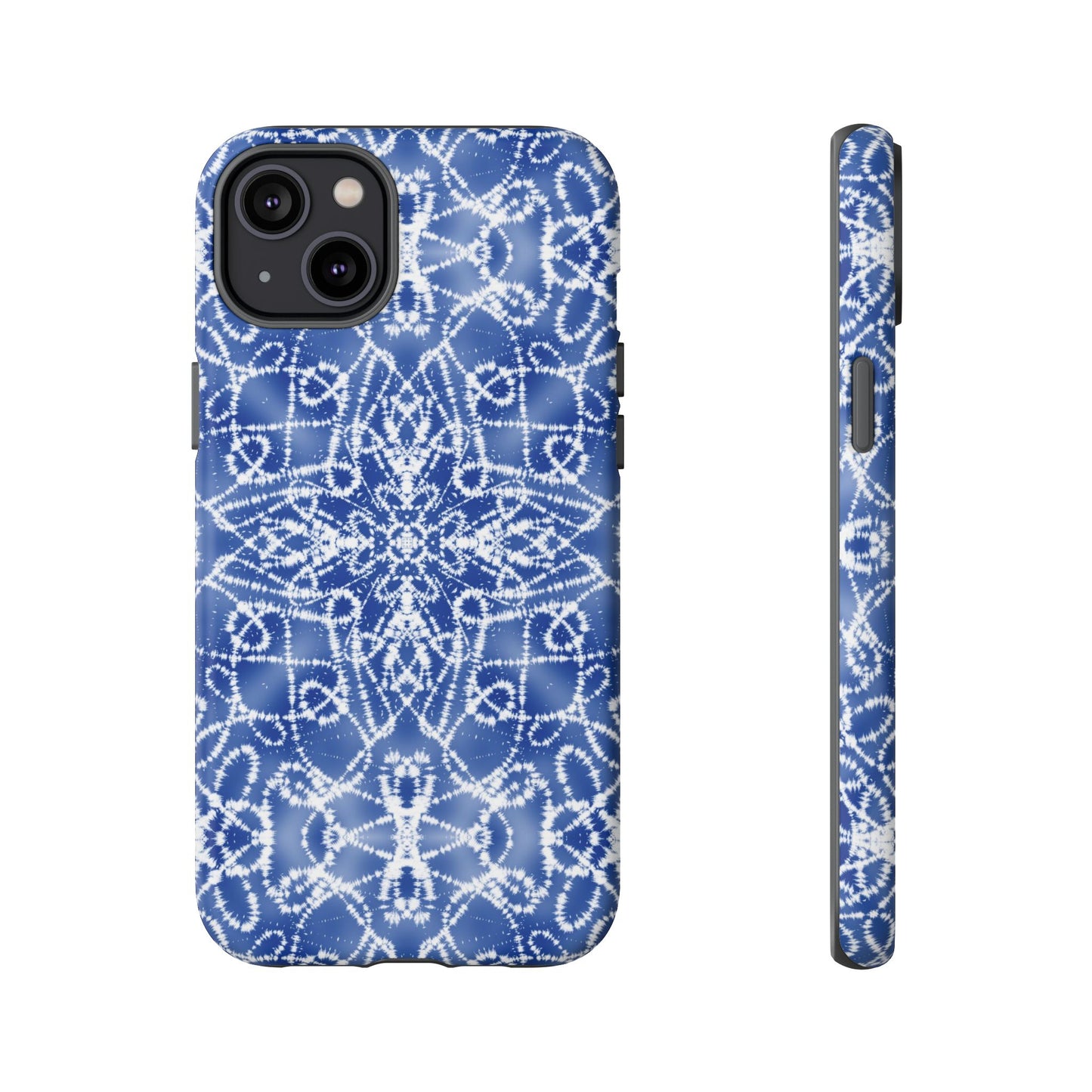 iPhone 14, 1Phone 14 Pro, iPhone 14 Plus, iPhone 14 Pro Max - Blue and White Batik - Tough Phone Cases