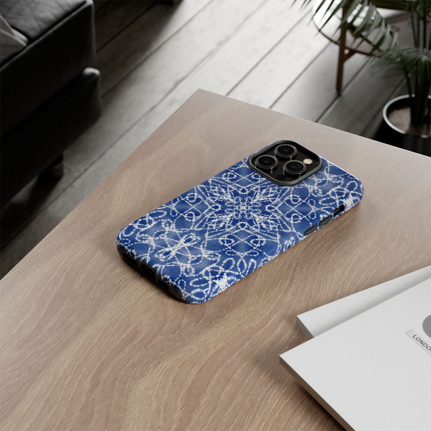 iPhone 14, 1Phone 14 Pro, iPhone 14 Plus, iPhone 14 Pro Max - Blue and White Batik - Tough Phone Cases