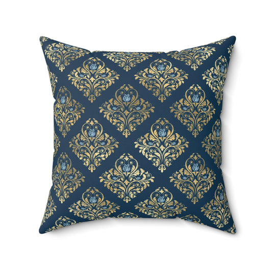 Blue and Gold Paris Pattern 8 - Faux Suede Square Pillow