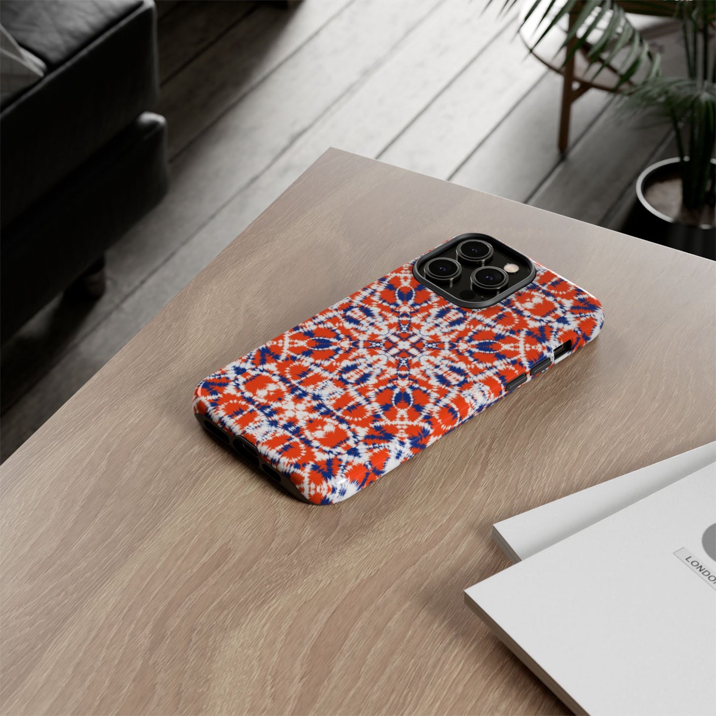 iPhone 14, 1Phone 14 Pro, iPhone 14 Plus, iPhone 14 Pro Max - Orange and Blue Batik - Tough Phone Cases