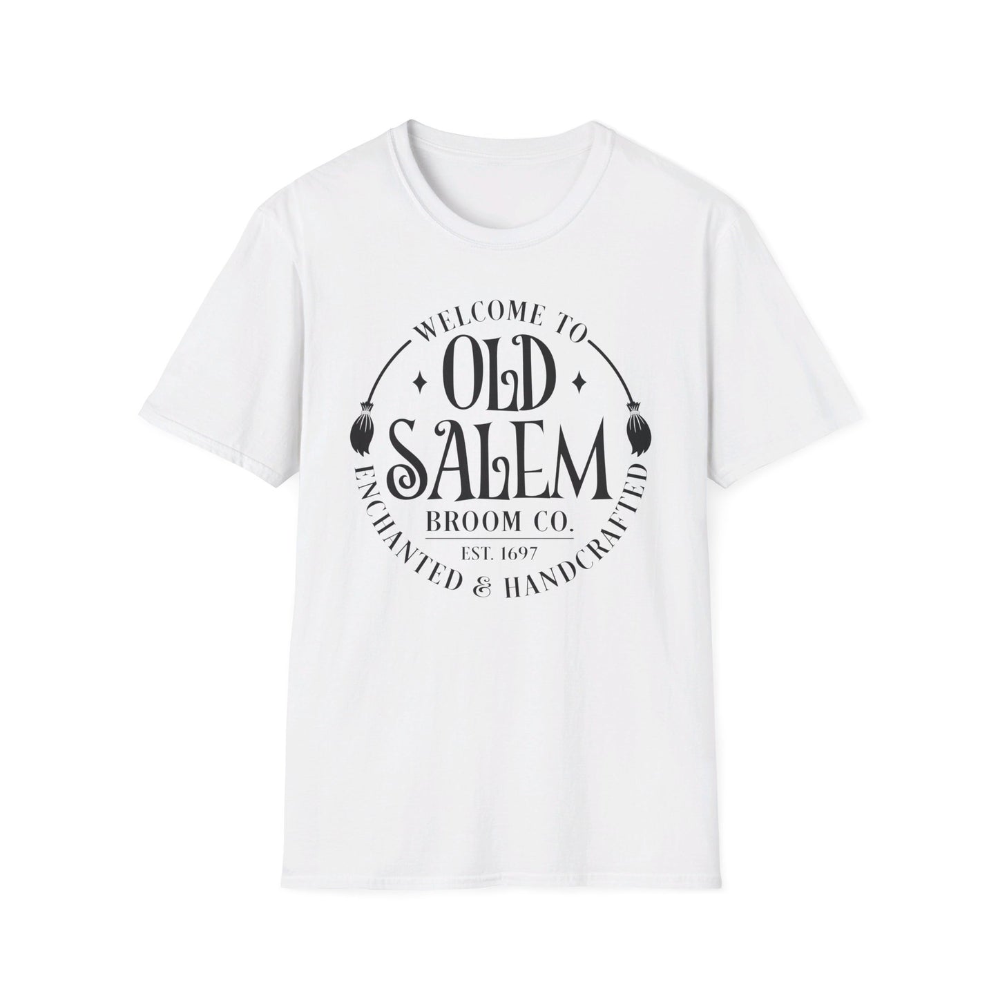 Halloween - Old Salem Broom Co - Enchanted - Handcrafted - Witches - Trick or Treat - Vintage - Unisex Softstyle T-Shirt