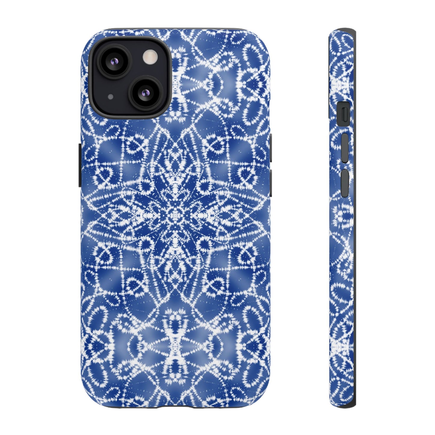 iPhone 13, 1Phone 13 Mini, iPhone 13 Pro, iPhone 13 Pro Max - Blue and White Batik - Tough Phone Cases