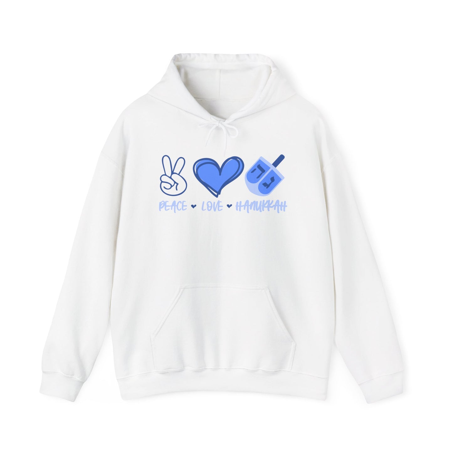 Hanukkah Saying - Peace, Love, Hanukkah - Hanukkah Sweatshirt - Celebrate Hanukkah - Unisex Heavy Blend™ Hooded Sweatshirt