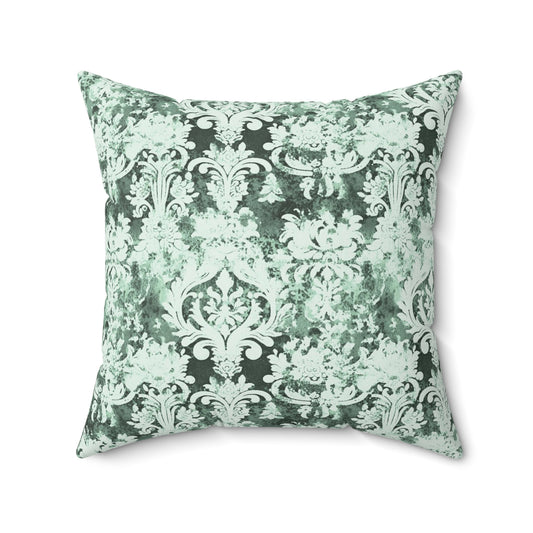 Vintage Green Damask 77 - Beautiful, Shabby Chic, Boho, Fun - Faux Suede Square Pillow