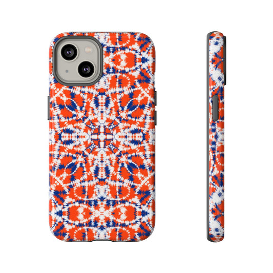 iPhone 14, 1Phone 14 Pro, iPhone 14 Plus, iPhone 14 Pro Max - Orange and Blue Batik - Tough Phone Cases