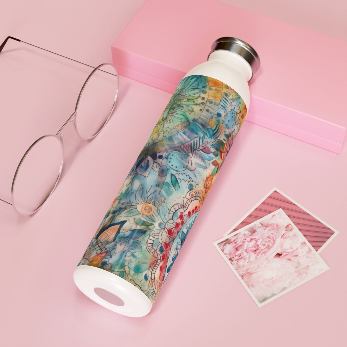 Watercolor Multicolor Mandalas 1.10 - Slim Water Bottle - Stainless Steel - 20oz