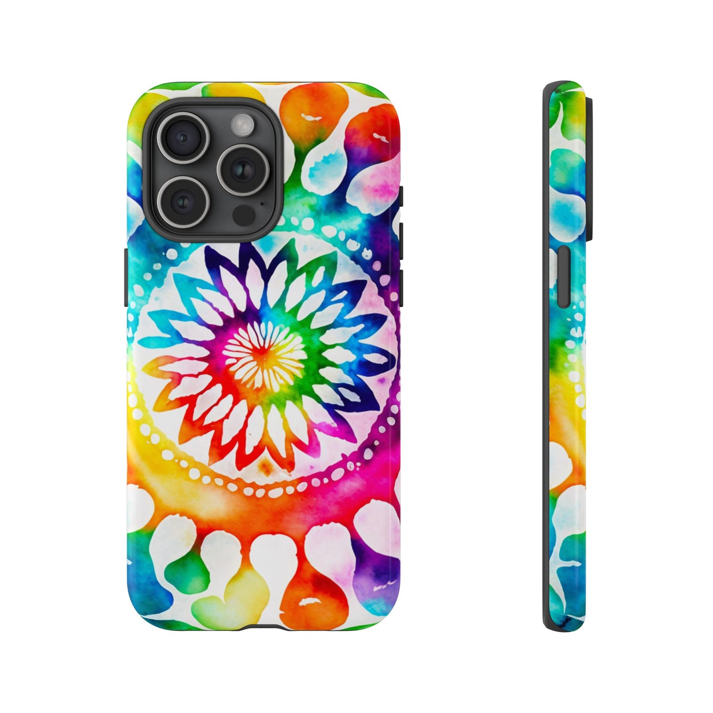 iPhone 16 and iPhone 15 Series - Rainbow and White Tie Dye - Tough Phone Cases