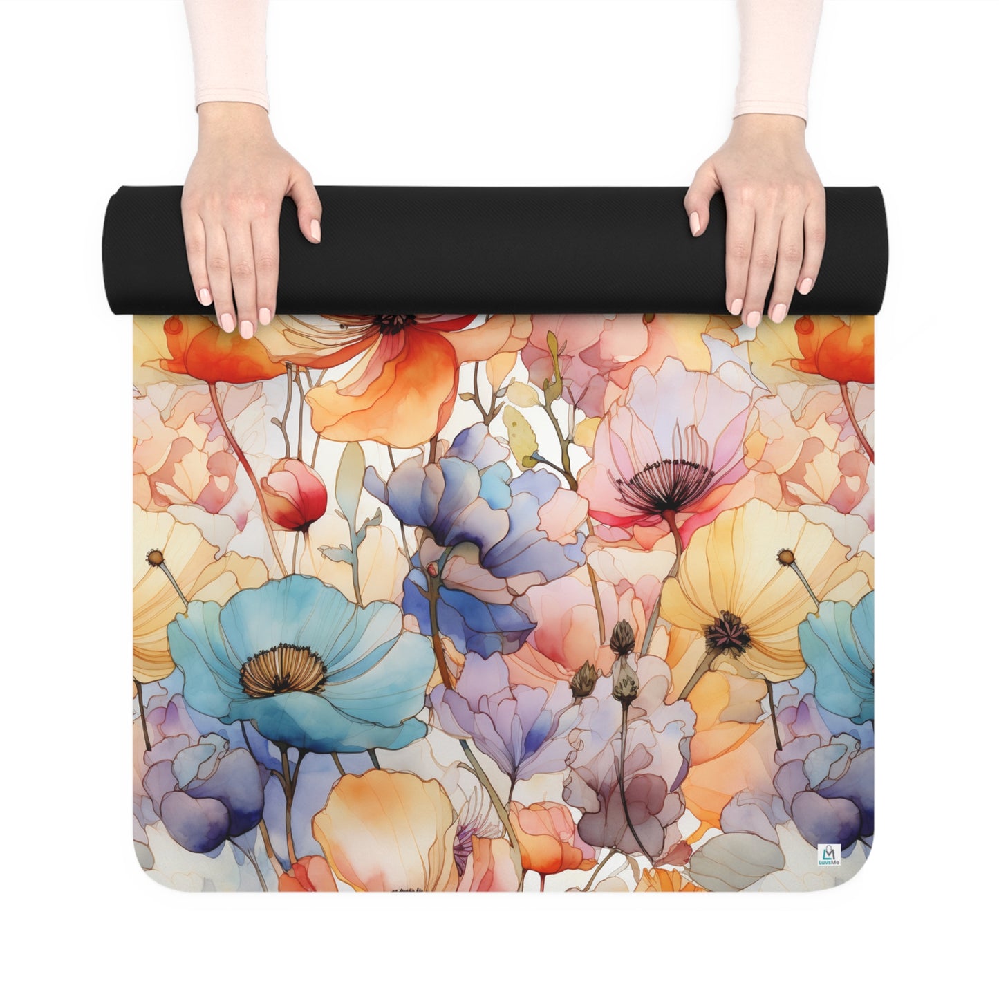 Beautiful Multicolor Flowers Watercolor 15 - Rubber Yoga Mat