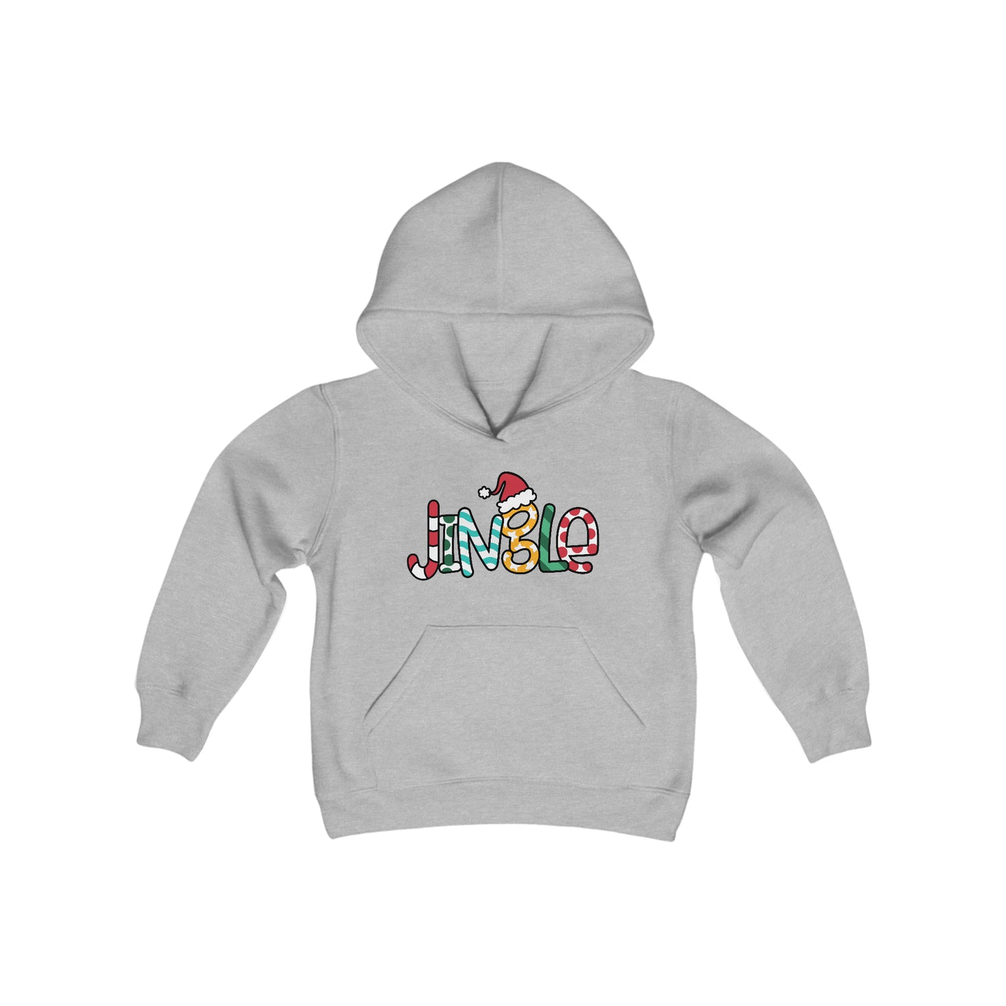 Christmas Jingle - Candy Cane, Santa Hat - Funny Christmas - Fun Winter - Cute Winter Words - Youth Heavy Blend Hooded Sweatshirt