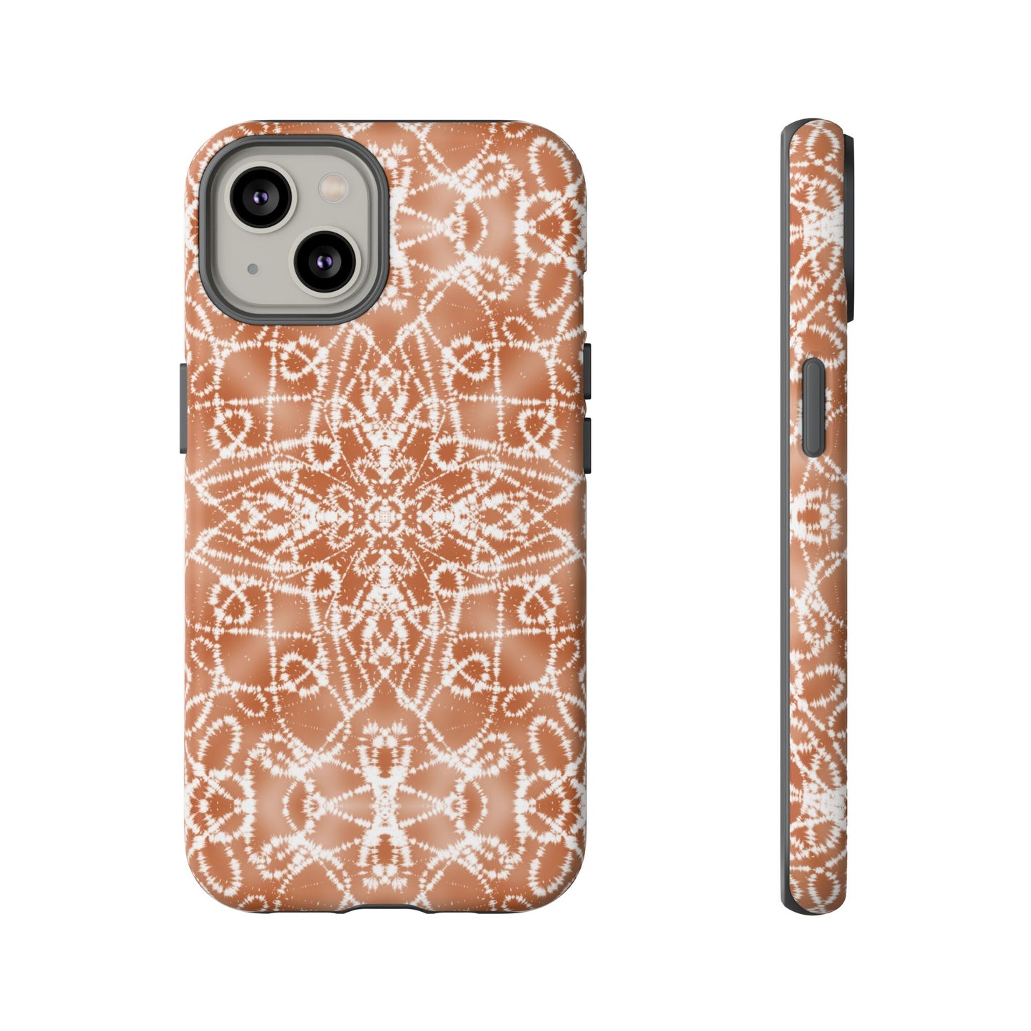 iPhone 14, 1Phone 14 Pro, iPhone 14 Plus, iPhone 14 Pro Max - Tan and White Batik - Tough Phone Cases