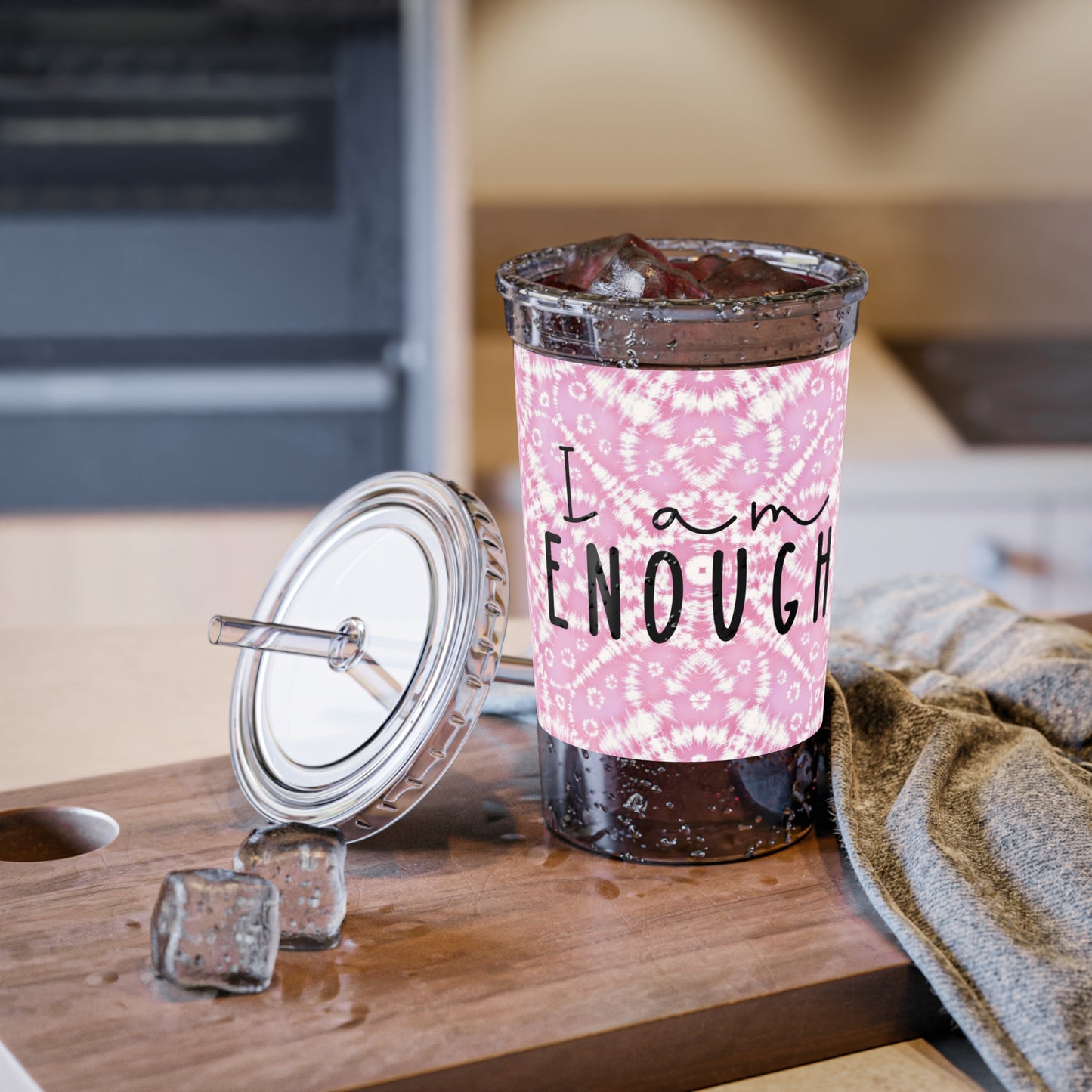 I Am Enough - Pink Batik - Clear - Suave Acrylic Cup - 16oz