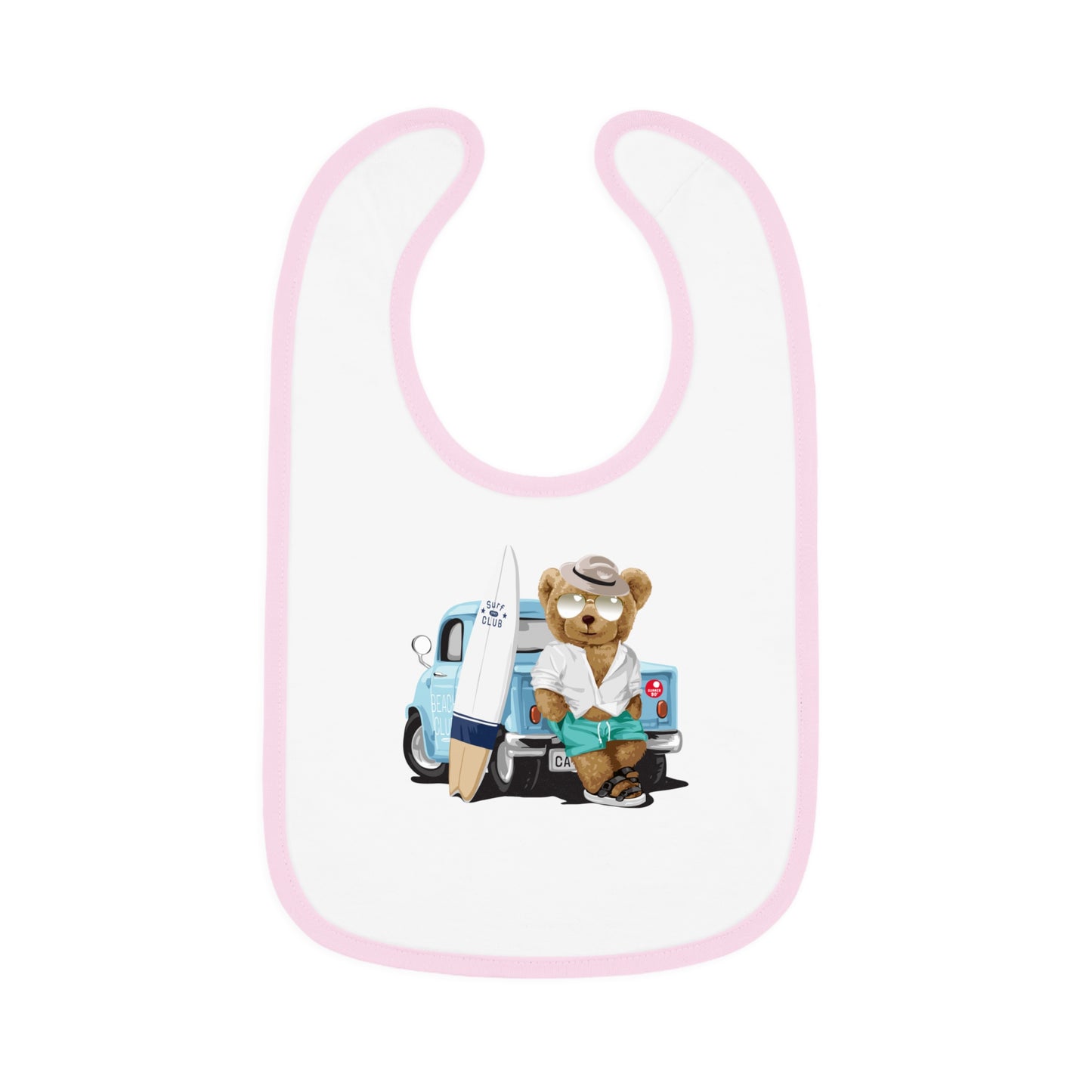 Surf Bear - Baby Contrast Trim Jersey Bib