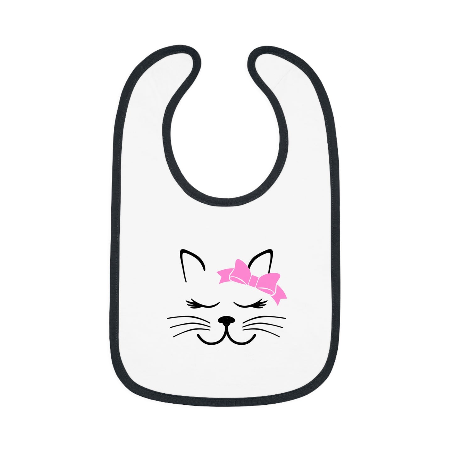 Cute Cat Face with Pink Bow - Baby Contrast Trim Jersey Bib