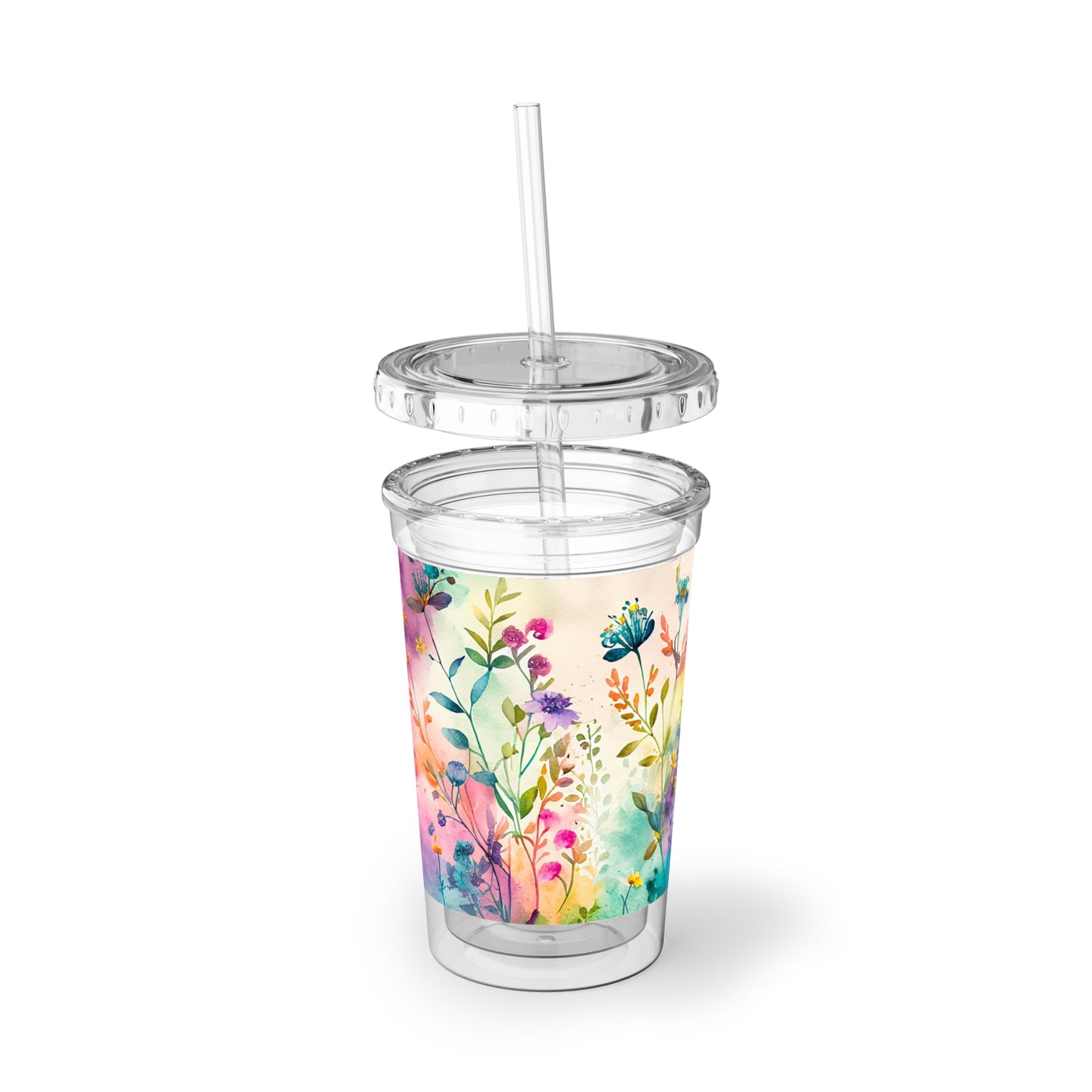 Watercolor Floral - Clear - Suave Acrylic Cup - 16oz