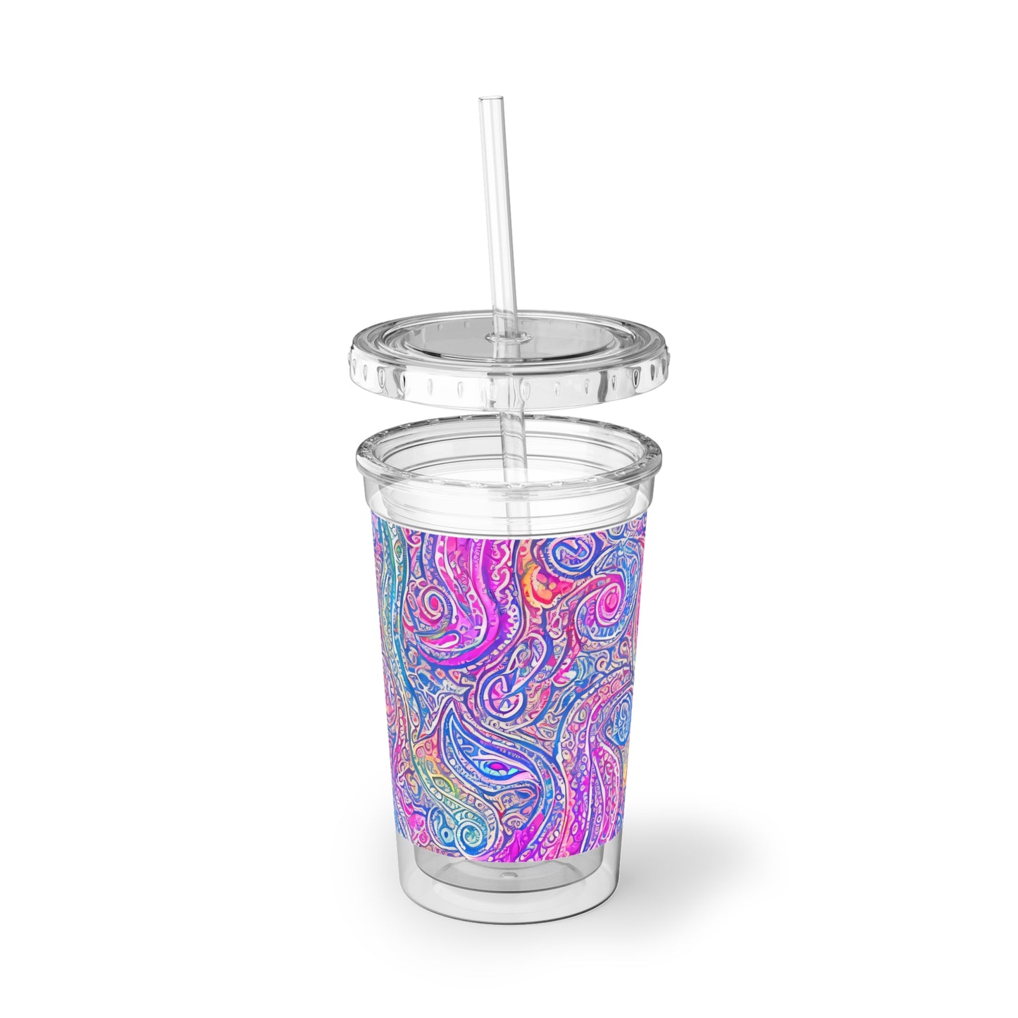 Amazing - Multicolored Watercolor Paisley 1 - Clear - Suave Acrylic Cup - 16oz