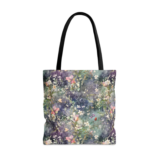 Watercolor Flowers Dark - Practical, high-quality Tote Bag -