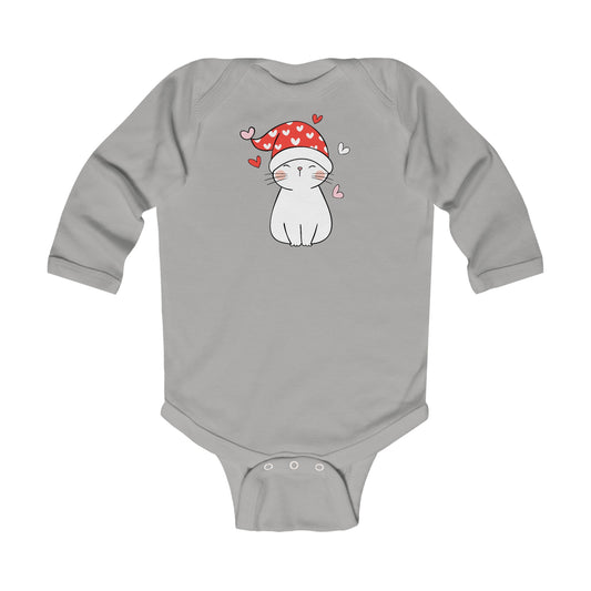 Cute Cat - Night Cap - Hearts - Infant Long Sleeve Bodysuit