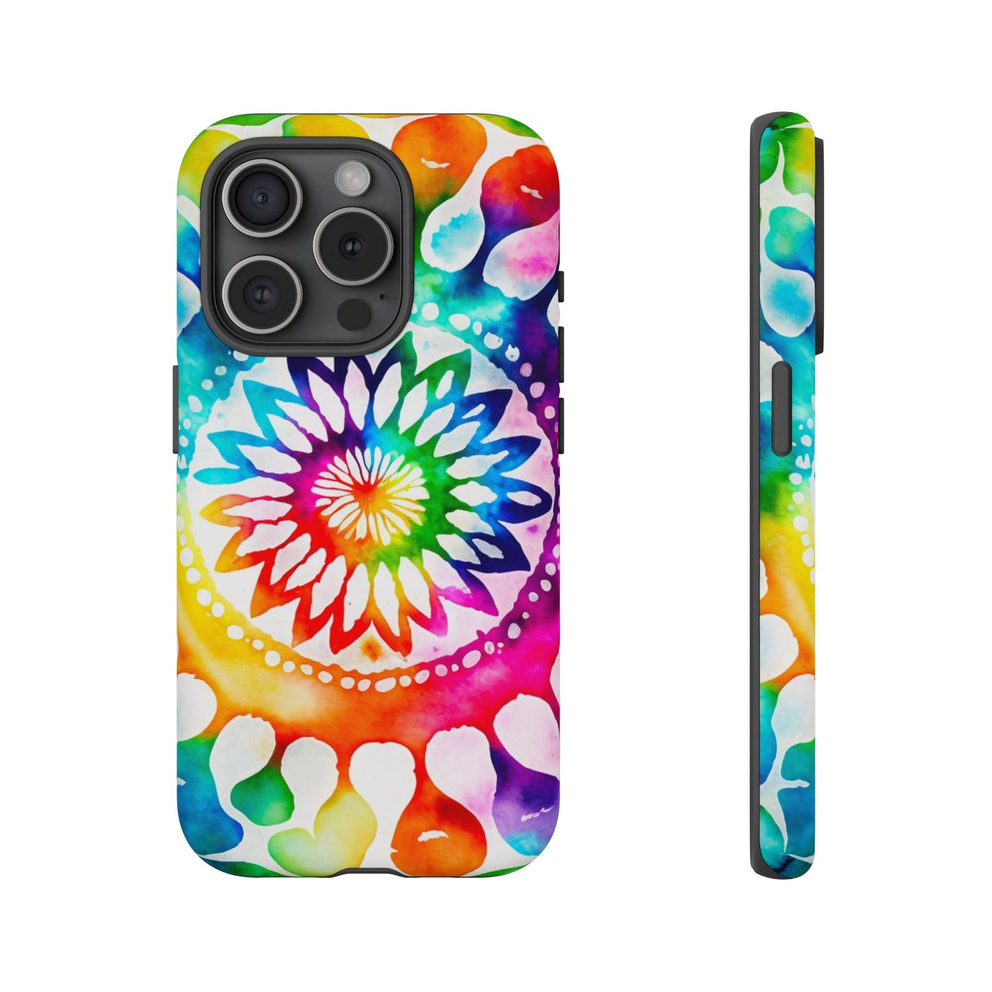 iPhone 16 and iPhone 15 Series - Rainbow and White Tie Dye - Tough Phone Cases