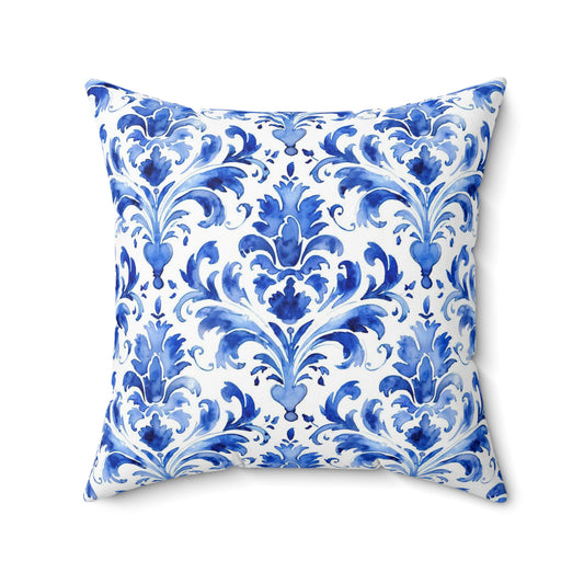 Blue Watercolor Damask 0 - Beautiful, Shabby Chic, Boho, Fun - Faux Suede Square Pillow