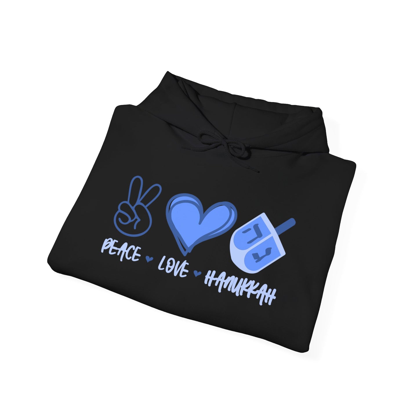 Hanukkah Saying - Peace, Love, Hanukkah - Hanukkah Sweatshirt - Celebrate Hanukkah - Unisex Heavy Blend™ Hooded Sweatshirt