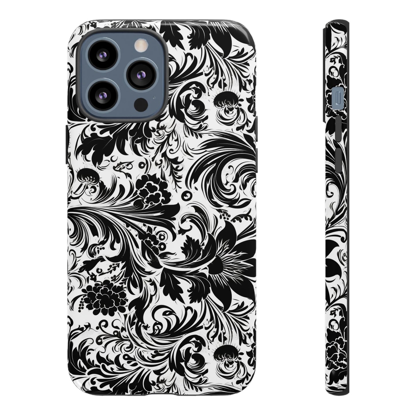 iPhone 13, 1Phone 13 Mini, iPhone 13 Pro, iPhone 13 Pro Max - White and Black Flowers - Tough Phone Cases