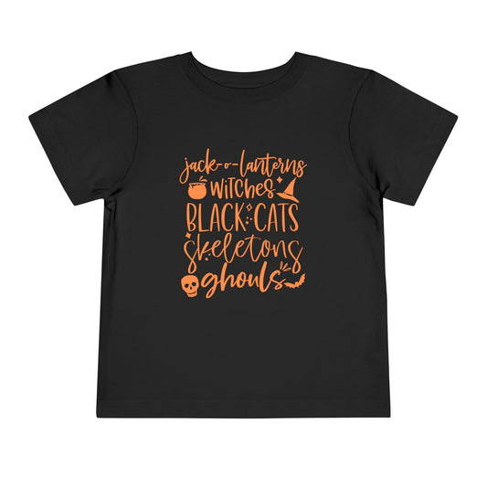 Halloween - Trick or Treat - Ghouls - Black Cat - Pumpkin - Witches - Skeletons - Toddler Short Sleeve Tee